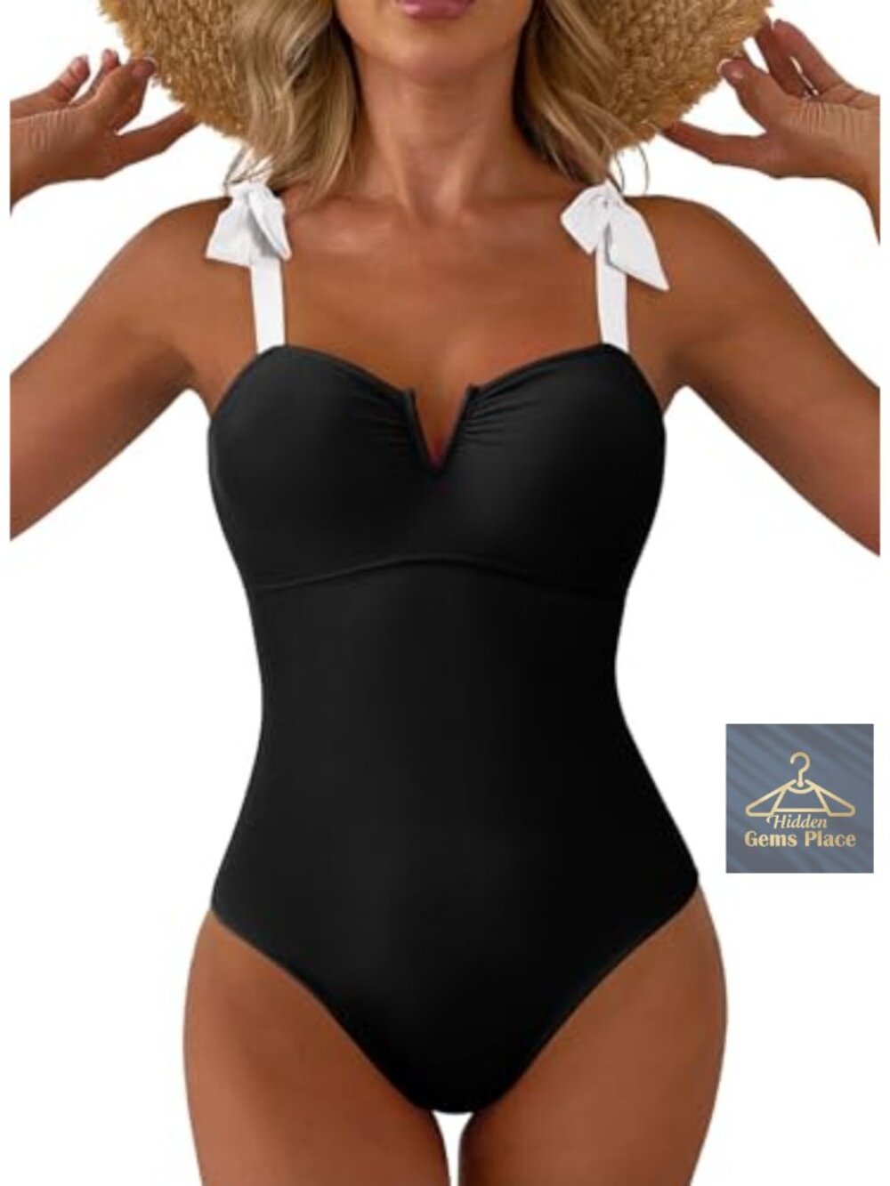 Women's One Piece Swimsuit Tummy Control V Neck Ruched Bathing Suit